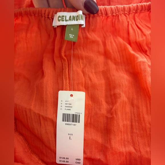 Anthropologie Celadon Flame Orange Backless Midi Dress NWT Size L - Picture 7 of 8